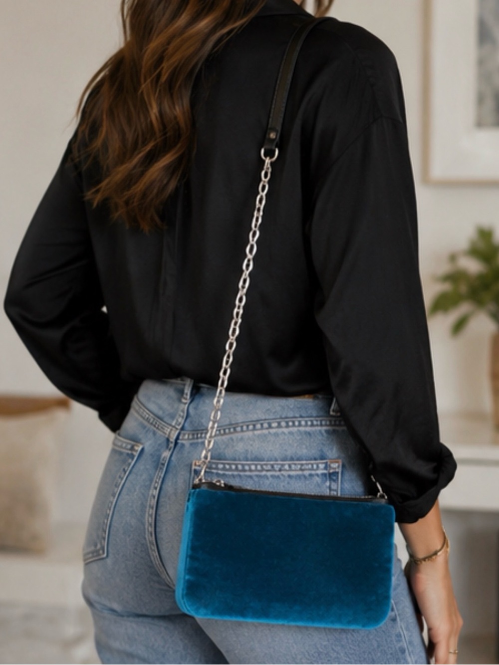 Glenda Gies Turquoise Velvet Crossbody Bag NWOT